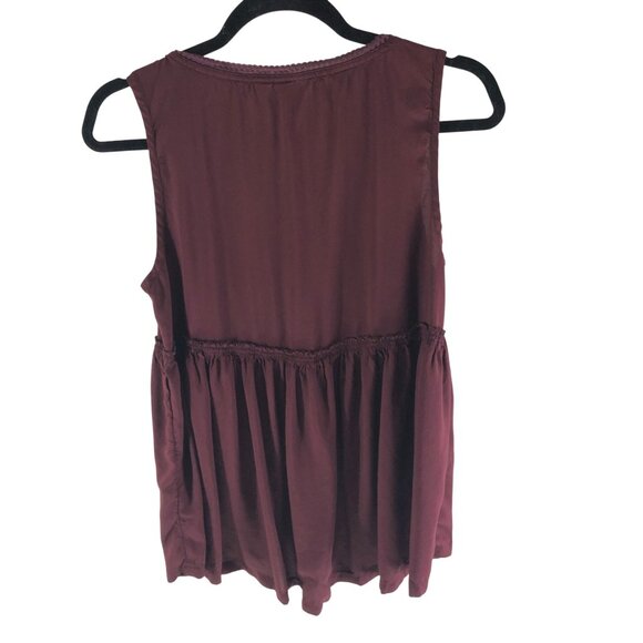 Melrose and Market Womens Blouse Top Babydoll Sleeveless Tiered Burgundy XS - Picture 2 of 4